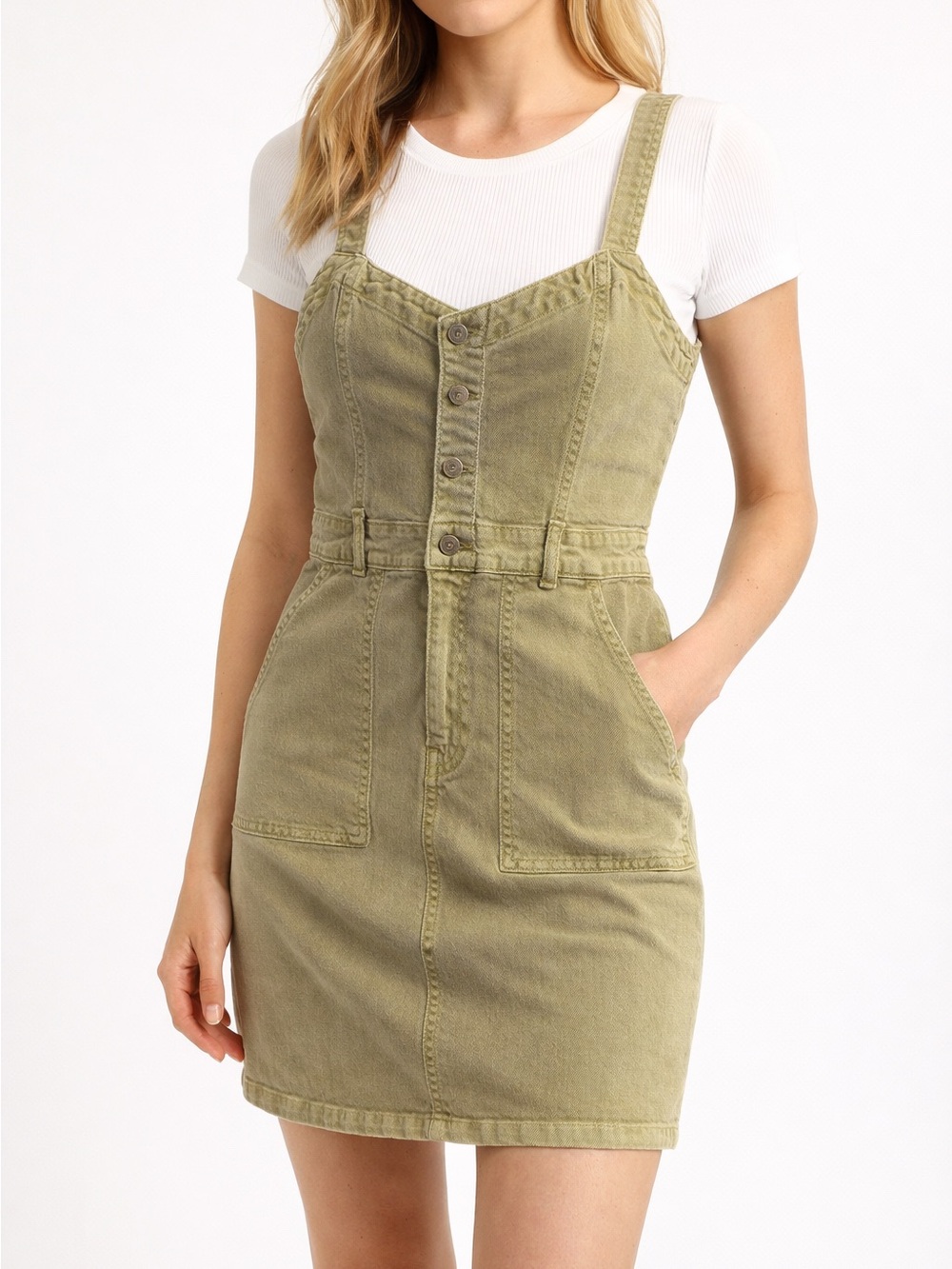Gap Denim Button-Front Mini Dress Khaki Size 6 EUC